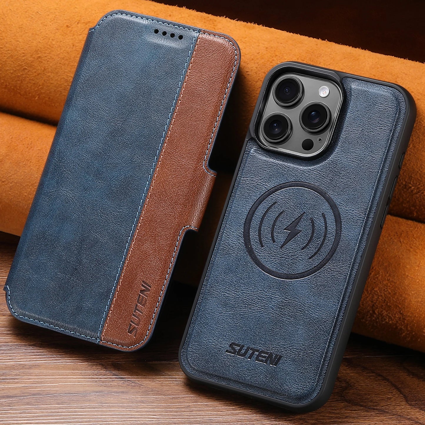 Faux Leather Wireless Charging Card Holder Stand Wallet Magnetic Flip Cover Phone Case For iPhone 16 Pro Max 15 Plus 14