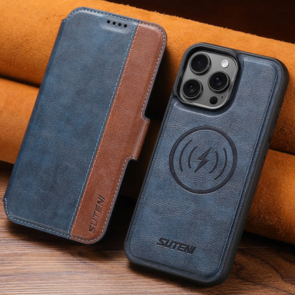 Faux Leather Wireless Charging Card Holder Stand Wallet Magnetic Flip Cover Phone Case For iPhone 16 Pro Max 15 Plus 14
