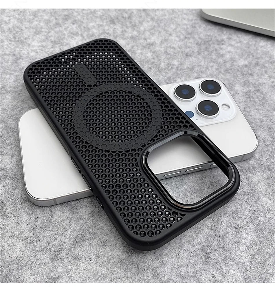 Heat Dissipation Mesh For Magsafe Magnetic Wireless Charge Case For iPhone 16 15 14 Plus 13 12 17 Pro Max Breathable Armor Cover