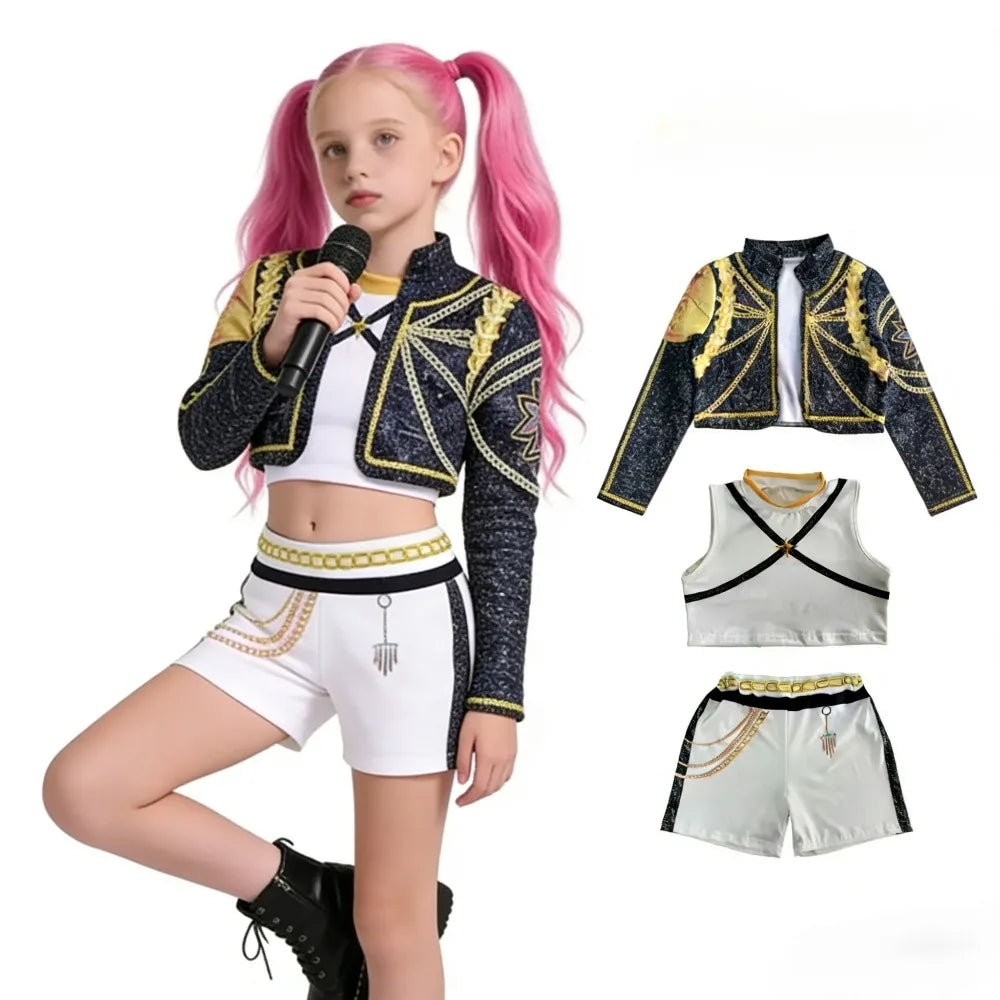 3Pcs Kpop Costume Rumi Singer Dance Dress 3D Print Girls Halloween Christmas Costumes Cosplay Fancy Stage Performance Outfits