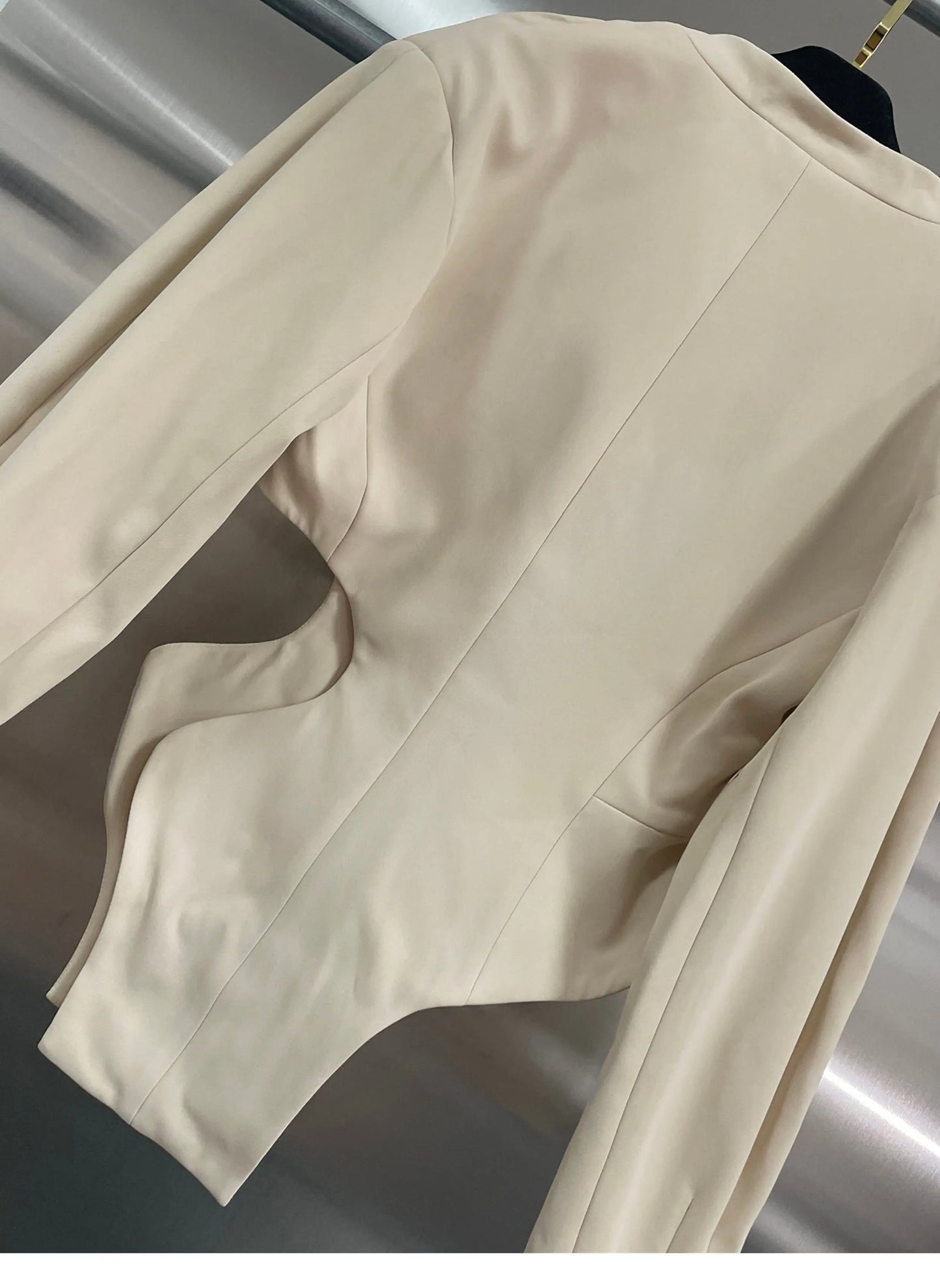 Chic Elegant & Hot Girl Style Apricot Blazer, Unique Asymmetrical Design with Cutout Detailing, Fashionable Suit Jacket