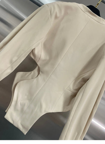 Chic Elegant & Hot Girl Style Apricot Blazer, Unique Asymmetrical Design with Cutout Detailing, Fashionable Suit Jacket