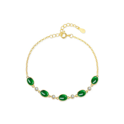 925 Sterling Silver Exquisite Elegant Oval Green CZ Charm Bracelet For Women Golden Color Daily Party Fine Jewelry