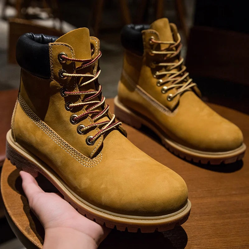 Anti-Slip High-Top  Boots Men's Winter Fce Lined Workwear Boots Briti Sle Boots Rubber Outsole Leather Upper