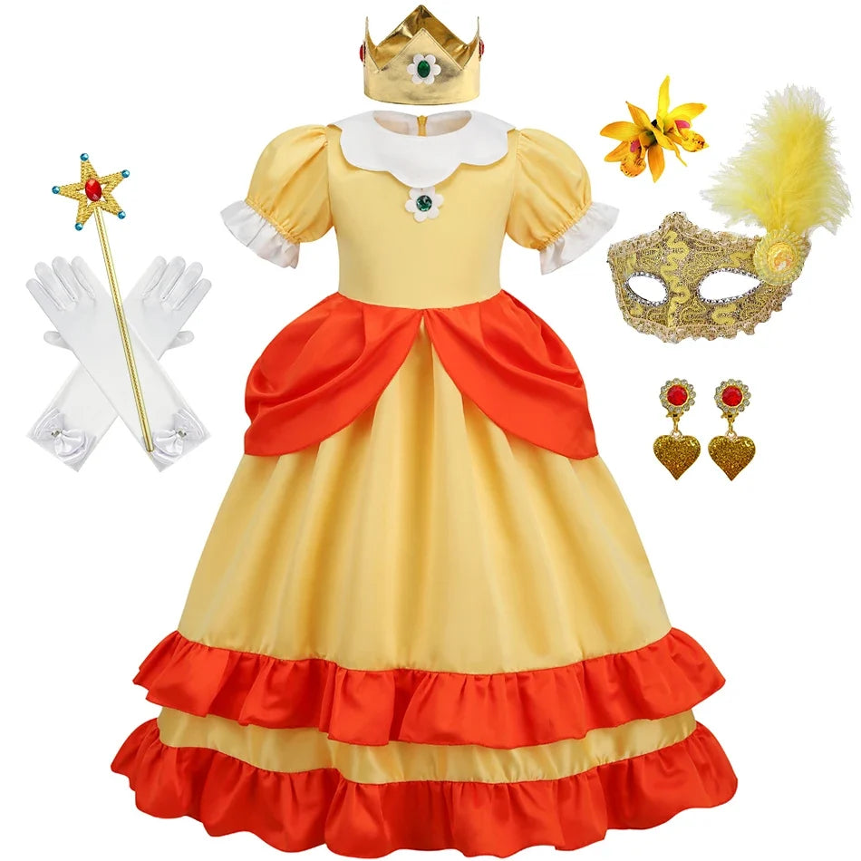 Daisy Girls Princess Dress Cartoon Movie Cosplay Costume Summer Kids Orange Party Outfits 2-10 Years Halloween Fancy Clothes