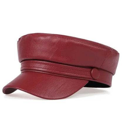 Pu Leathe Solid Color Army Cap Spring and Autumn Outdoor Casual Adult Sun Hats Hip Hop Hat Sunscreen Hat Sports Cap
