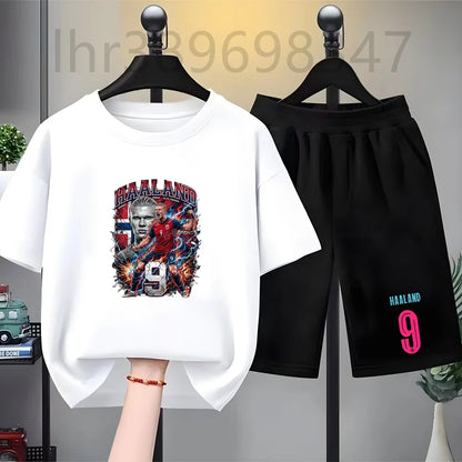 Summer Tees Football Famous General Print Set Suitable Children Short Sleeve Girls Boy Set Tshirt+Shorts 2pcs Kids Clothing