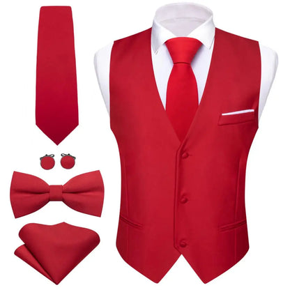 Elegant Vest for Men Pink Solid Satin Waistcoat Tie Bowtie Hanky Set Sleeveless Jacket Wedding Formal Male Gilet Suit Barry Wang