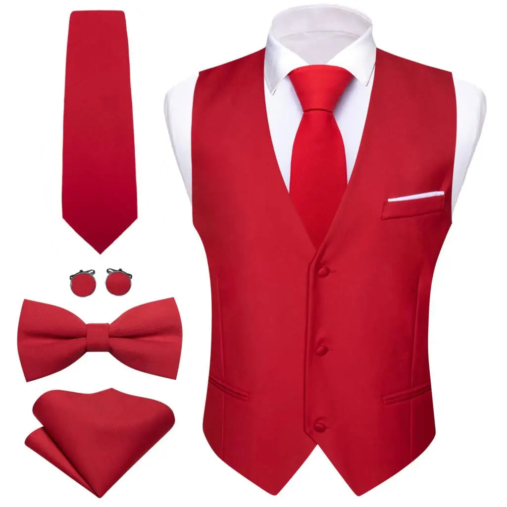 Elegant Silk Vest for Men Wedding Solid Gold Green Pink Purple Red Waistcoat Tie Bowtie Set Sleeveless Jacket Suit Barry Wang