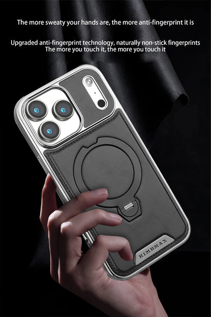 Magnetic Rotat Bracket Luxury Leather Phone Case,For iPhone 11 12 13 14 15 16 17 Pro Max Plus Wireless Charging Shockproof Cover