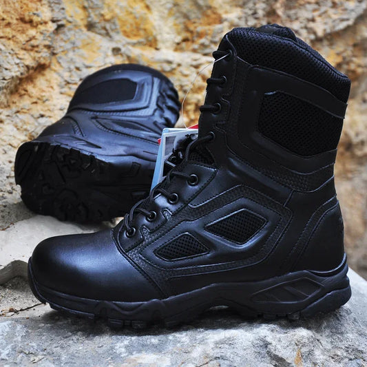 Mens Boot Genuine Leather Vintage Lace Up Waterproof Safety Shoes Black Desert Combat Tactical Ankle Boots Men
