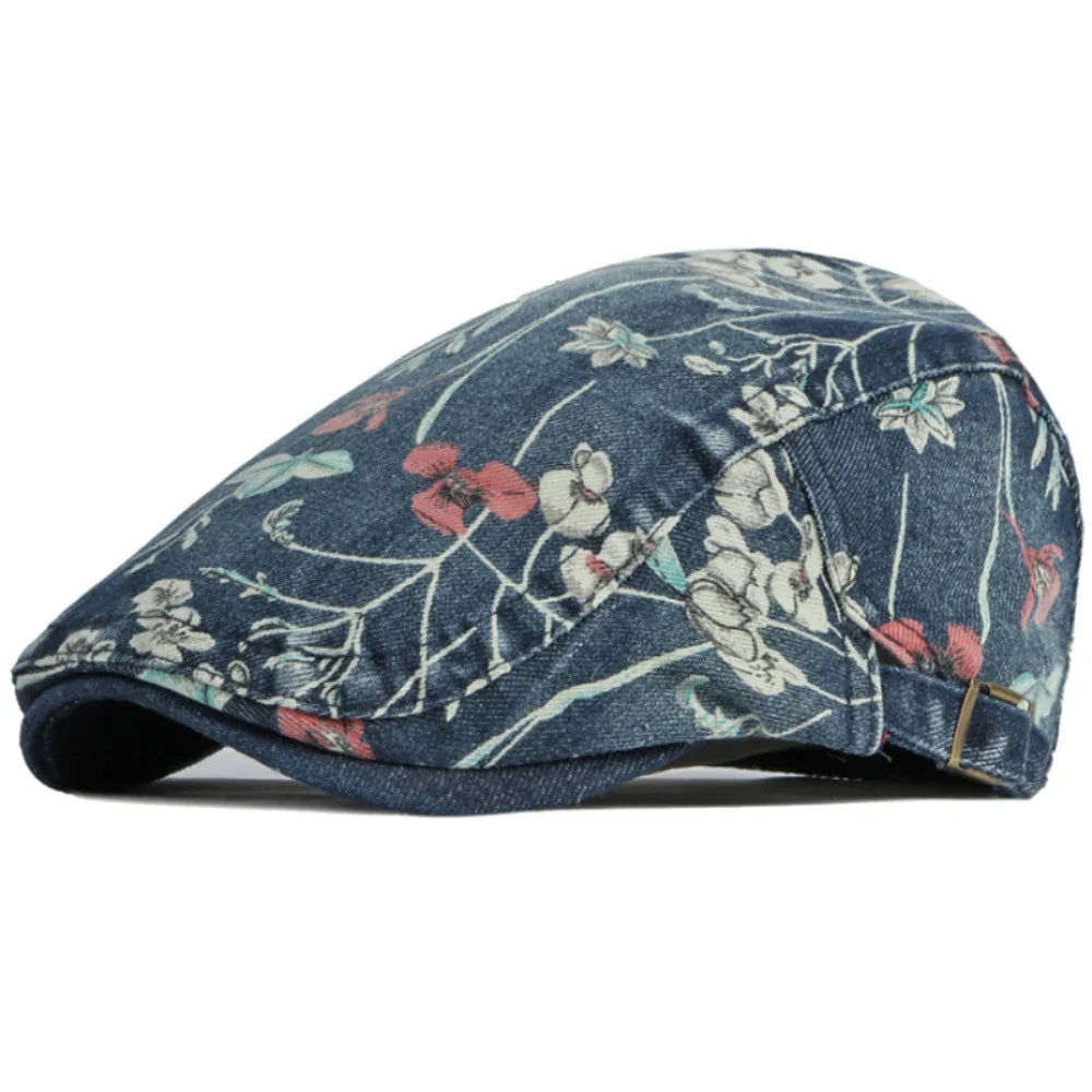 Beret Cap Spring Summer Autumn Men Women Cap Male Female Floral Artist Painter Beret Hat Denim Flat Cap Octagonal Berets