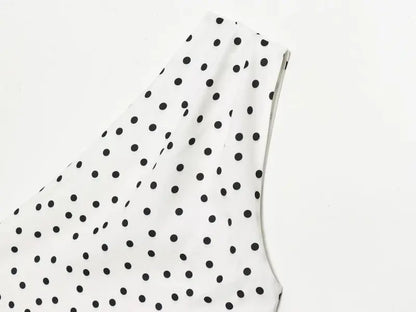 Women One Shoulder Sleeveless Polka Dot Mini Dress Ruched Waist Ruffle Hem Elegant Casual Party Short Dress Spring Summer