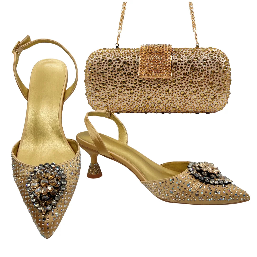 Women's Clutch Bag and Shoes Fairy Diamond High Heels Stylish Dress Shoes Pointed Toe Stiletto Heels Elegant Party Wedding Shoes
