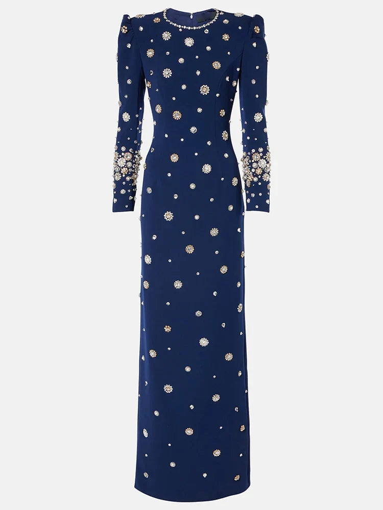 HIGH STREET Newest Fashion 2026 Designer Party Vestido Women's Formal Long Sleeve Luxurious Beaded Long Maxi Dress