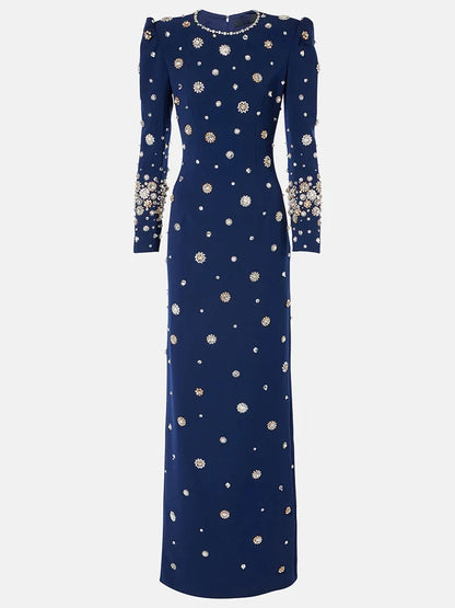 HIGH STREET Newest Fashion 2026 Designer Party Vestido Women's Formal Long Sleeve Luxurious Beaded Long Maxi Dress
