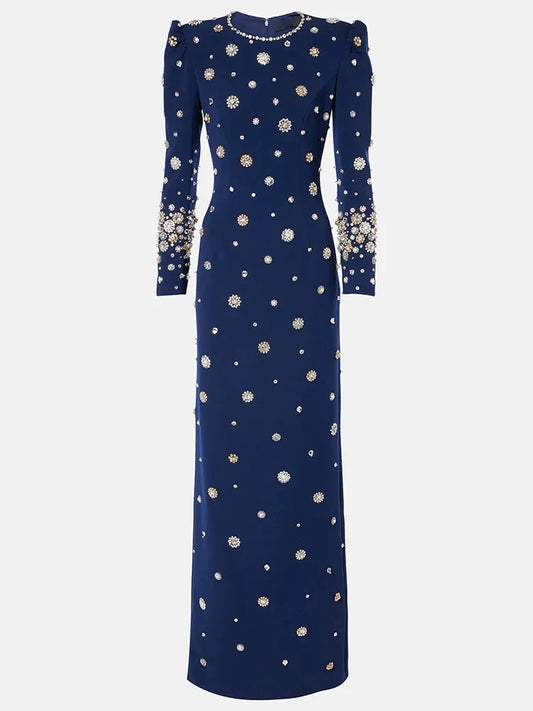 HIGH STREET Newest Fashion 2026 Designer Party Vestido Women's Formal Long Sleeve Luxurious Beaded Long Maxi Dress