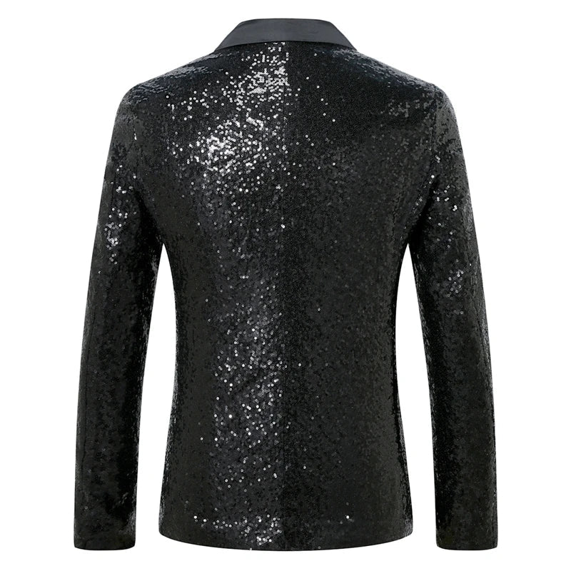 New Men Luxury Sequin Suit One Button Jacket Red / Black Fashion Singer Host Wedding Prom Party Stage Performance Dress Blazer
