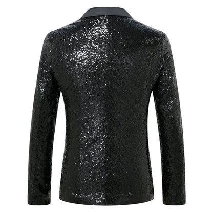 New Men Luxury Sequin Suit One Button Jacket Red / Black Fashion Singer Host Wedding Prom Party Stage Performance Dress Blazer
