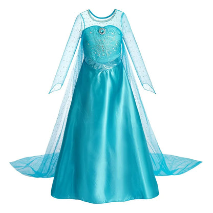 2026 Kid Elsa Anna Costume Girl Birthday Floral Dress Children Snow Queen Performance Fantasy Princess Evening Halloween Costume