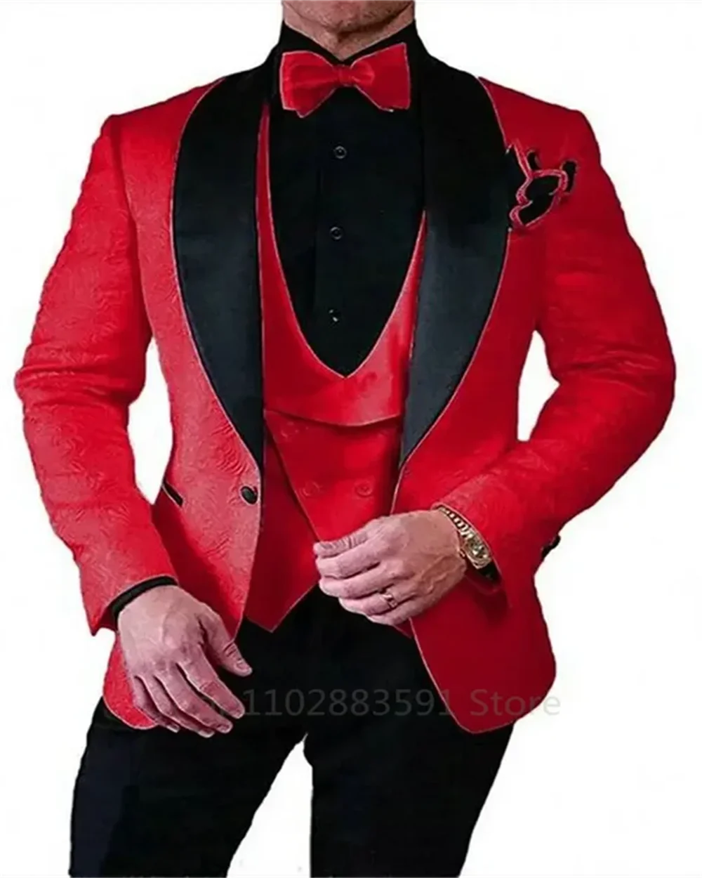 3 Pieces Black Jacquard Wedding  Party Tuxedo For Groom Wedding Shawl Lapel Slim Fit Mens Suits Male Waistcoat Vest Pants