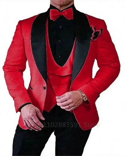 3 Pieces Black Jacquard Wedding  Party Tuxedo For Groom Wedding Shawl Lapel Slim Fit Mens Suits Male Waistcoat Vest Pants