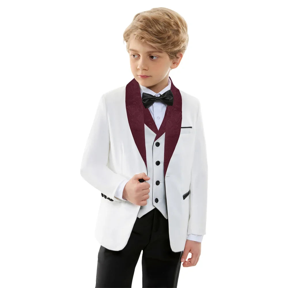 Stylish Jacquard Collar Boys Suits 3 Pieces Jacket Vest Pants Piano Performance Autumn Long Sleeve Kids Tuxedo Sets For Birthday