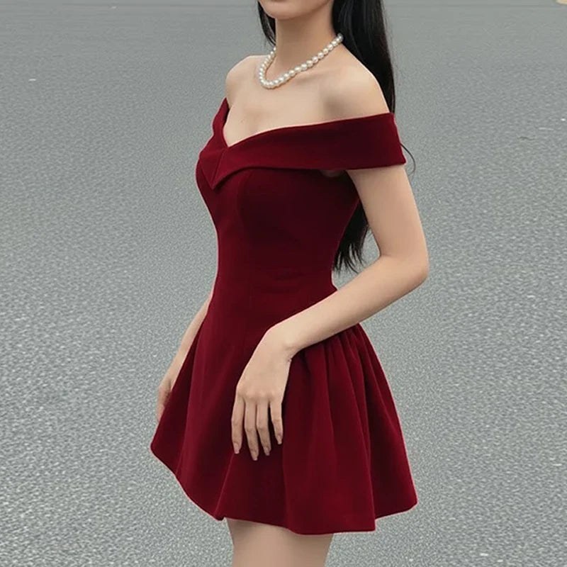 Fashion Red Bowknot Mini Dress Straps Square Collar Sleeveless Backless Vintage Cute Ladies Slim Party Short A-line Dresses