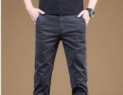2026 Summer Thin Cotton Men's Casual Pants Trendy Versatile Elastic Light Business Trousers Work Formal Slim Straight Pants