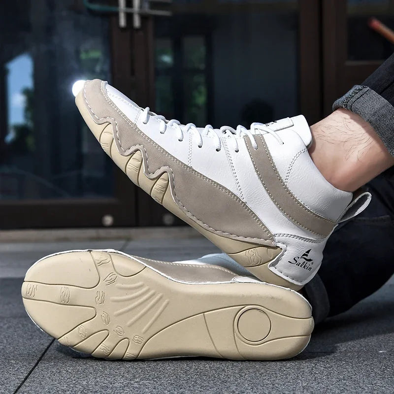 New Autumn 2024 Handmade Leather Men Boots Design Sneakers Man Breathable Casual Leather Shoes Men Ankle Boots Outdoor Fashion