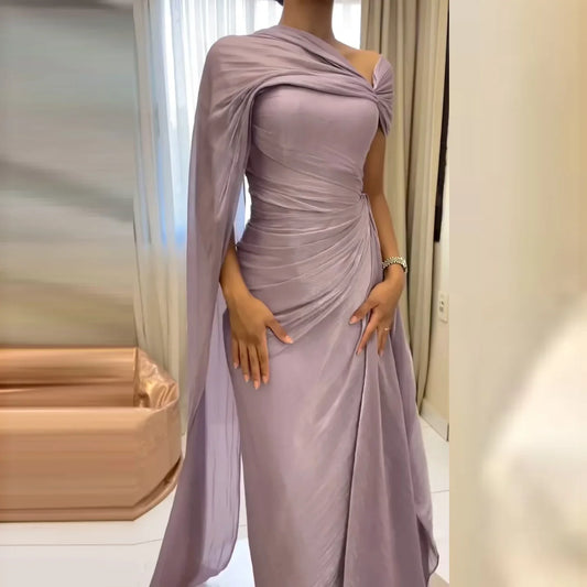 Pink One Shoulder Simple Elegant Evening Dress Women Wedding Guest Formal Party Gown For Saudi Arabia SF199 Custom
