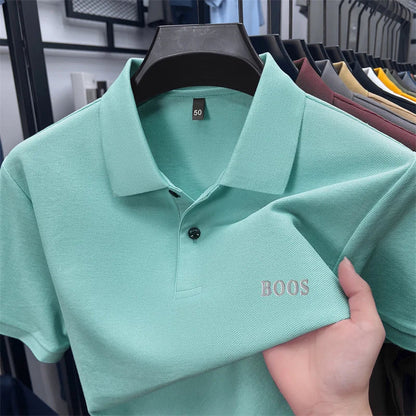 Cotton100% Men's Summer High Quality Short Sleeves Polo Shirt Lapel Button Letter Printing T-Shirt Business Leisure Men Clothing