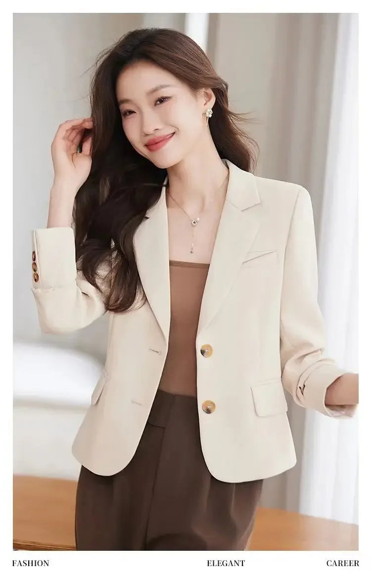 Caramel Short Suit Jacket Women's Casual High-Waisted 2025 New Spring Autumn Short Style Upper Body Fashion Polyester Fiber