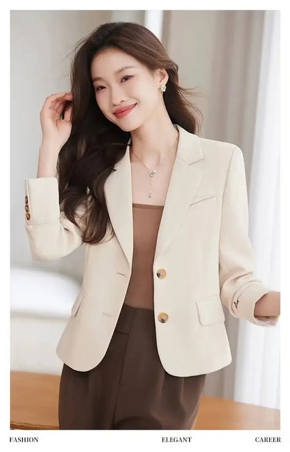 Caramel Short Suit Jacket Women's Casual High-Waisted 2025 New Spring Autumn Short Style Upper Body Fashion Polyester Fiber