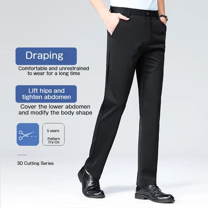 Men's Summer Dresses Long Pants Slim Fit Business Pants Lightweight Ice Silk Office Pants, Wrinkle Resistant and Elastic
