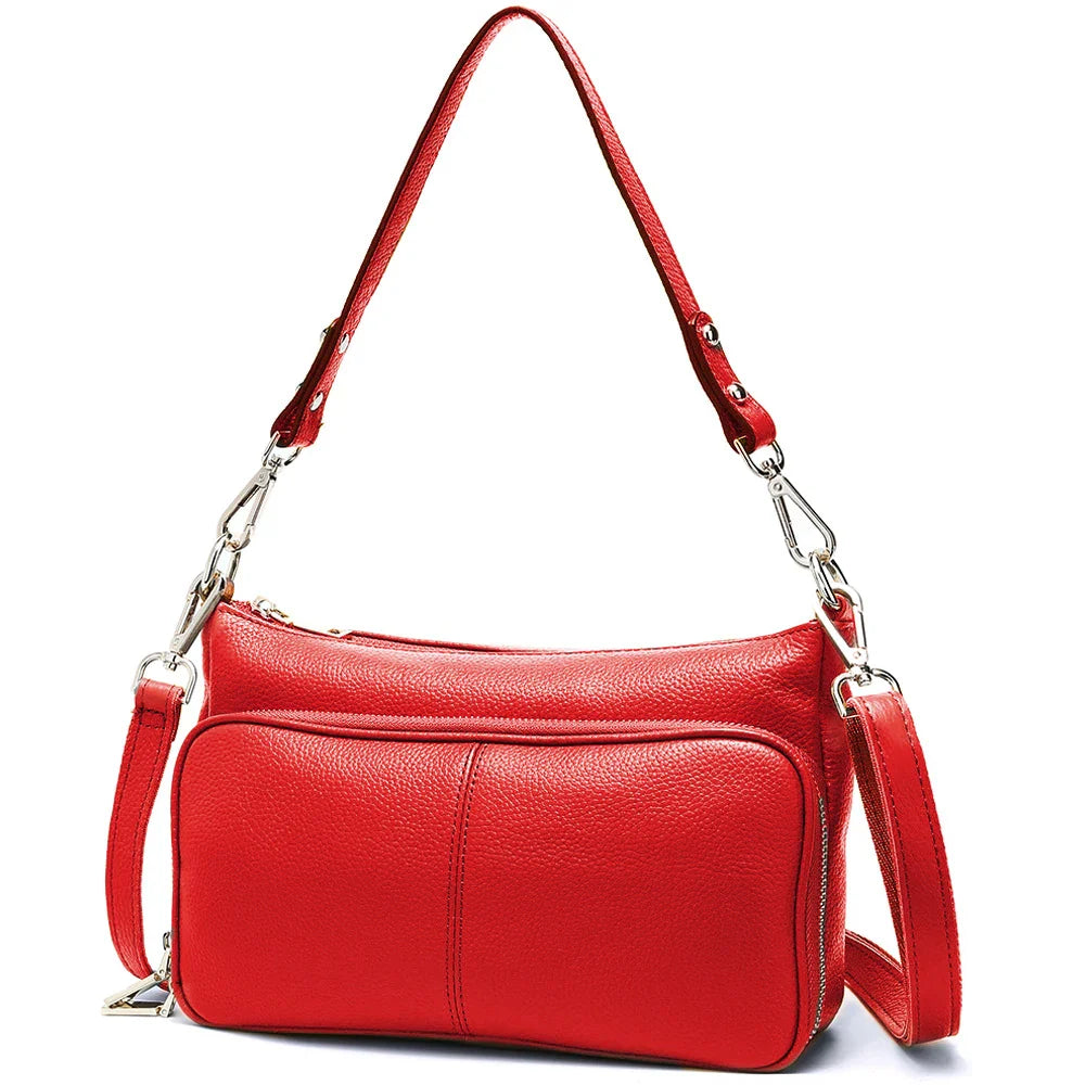 Women's Handbag 100% Genuine Leather Ladies Shoulder Crossbody Messenger Bag Fashion Hobos Black High Quality