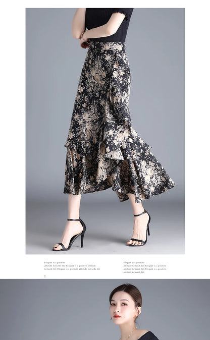 Fashion Irregular Fishtail Chiffon Skirts Elegant High Waist Summer Luxury Party Skirt Female Ruffles Long Skirts