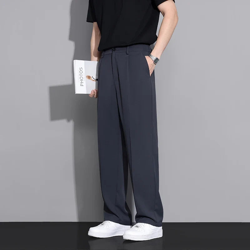 White Luxury Draped Suit Pants Men Fashion Dress Pants Korean Loose Straight Casual Pants Mens Office Formal Trousers Male S-3XL