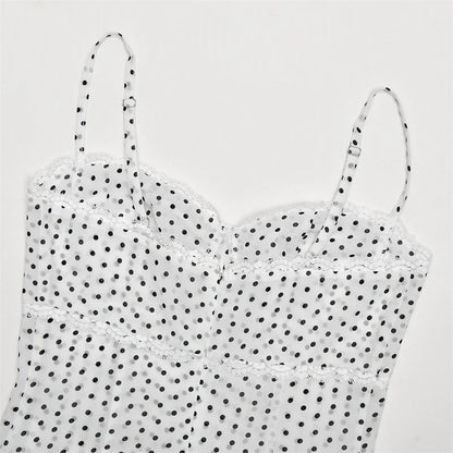 Polka Dot Spaghetti Strap Sexy Midi Dress Women Elegant Off-shoulder Backless Sleeveless Bodycon Club Party Dress