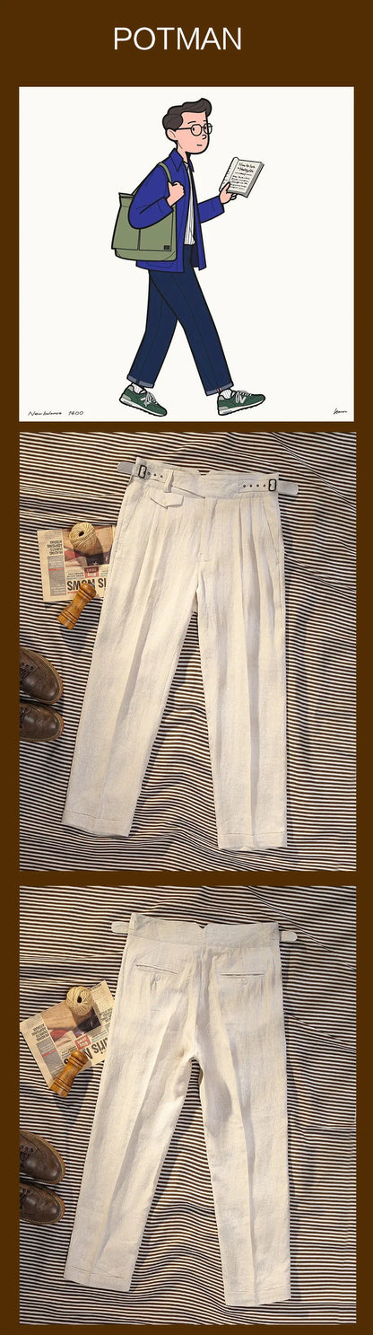 Summer Thin Pure Linen Fabric Goulger Casual Pants Men's Tapered Slim Nine-Minute Pants Can Be Customized