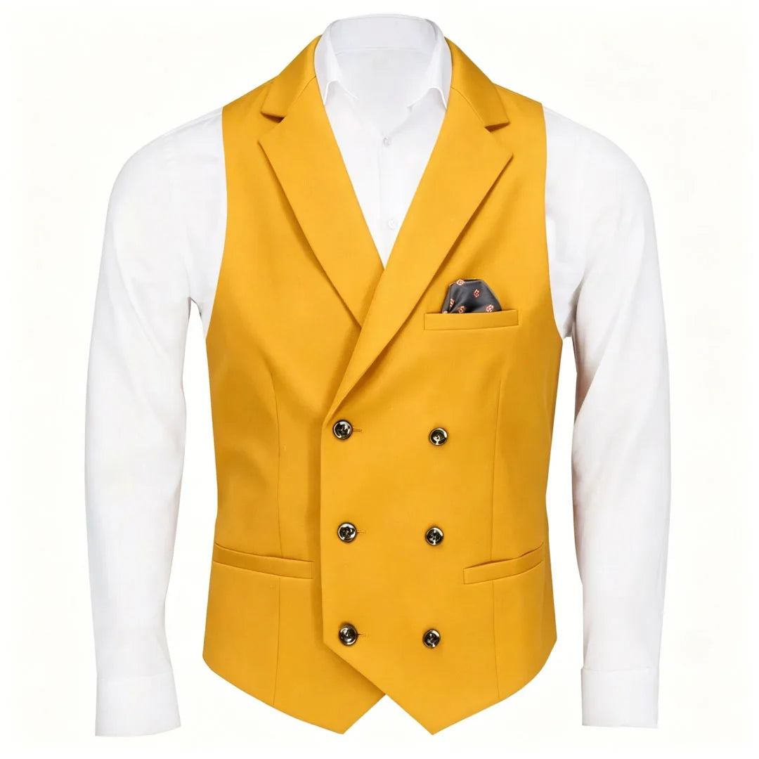 Men Vest Black Solid Double Button With Lapel Waistcoat For Business Wedding Party Banquet Prom Daily Casual Men Suit Vest