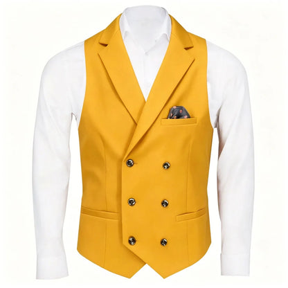 Men Vest Black Solid Double Button With Lapel Waistcoat For Business Wedding Party Banquet Prom Daily Casual Men Suit Vest