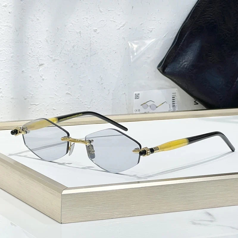 INS Maske P60 Luxury Rimless Sunglasses Men Hexagonal Acetate Handmande in Germany Designer Alloy Top Quality Trendy UV400 Women