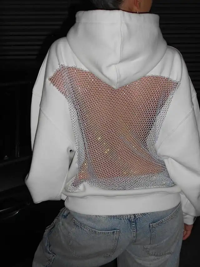 Women Transparent Mesh Hoodie Fashion Hollow Pullover Lightweight Long Sleeve Sweatshirt for Daily and Streetwear Style