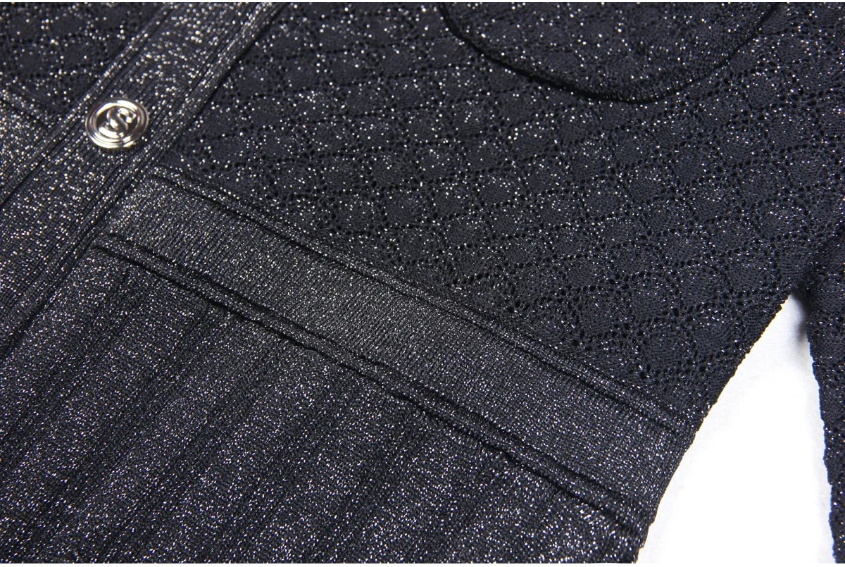 High Quality Fashionable Elastic Bright Silk Knitted Round Neck 7-inch Sleeve Single Row Button Lace Slim Fit Women's Dress