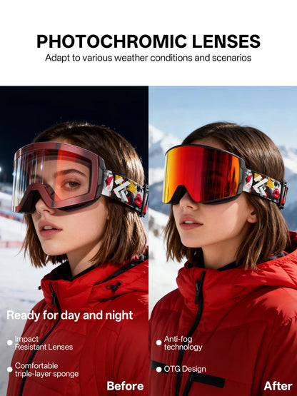 Photochromic Ski Goggles Magnetic Anti-Fog Lenses UV400 Protection Men Women Ski Goggles Snow Sunglasses Sports Eyewear
