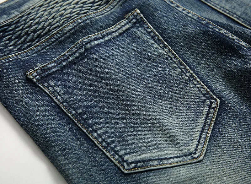 2026 New Men's Yellow Jeans, Blue Stretch Biker Trousers, Broken Hole Jeans, Fashion Popular Men Denim Pants Big Size 29-42