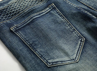 2026 New Men's Yellow Jeans, Blue Stretch Biker Trousers, Broken Hole Jeans, Fashion Popular Men Denim Pants Big Size 29-42