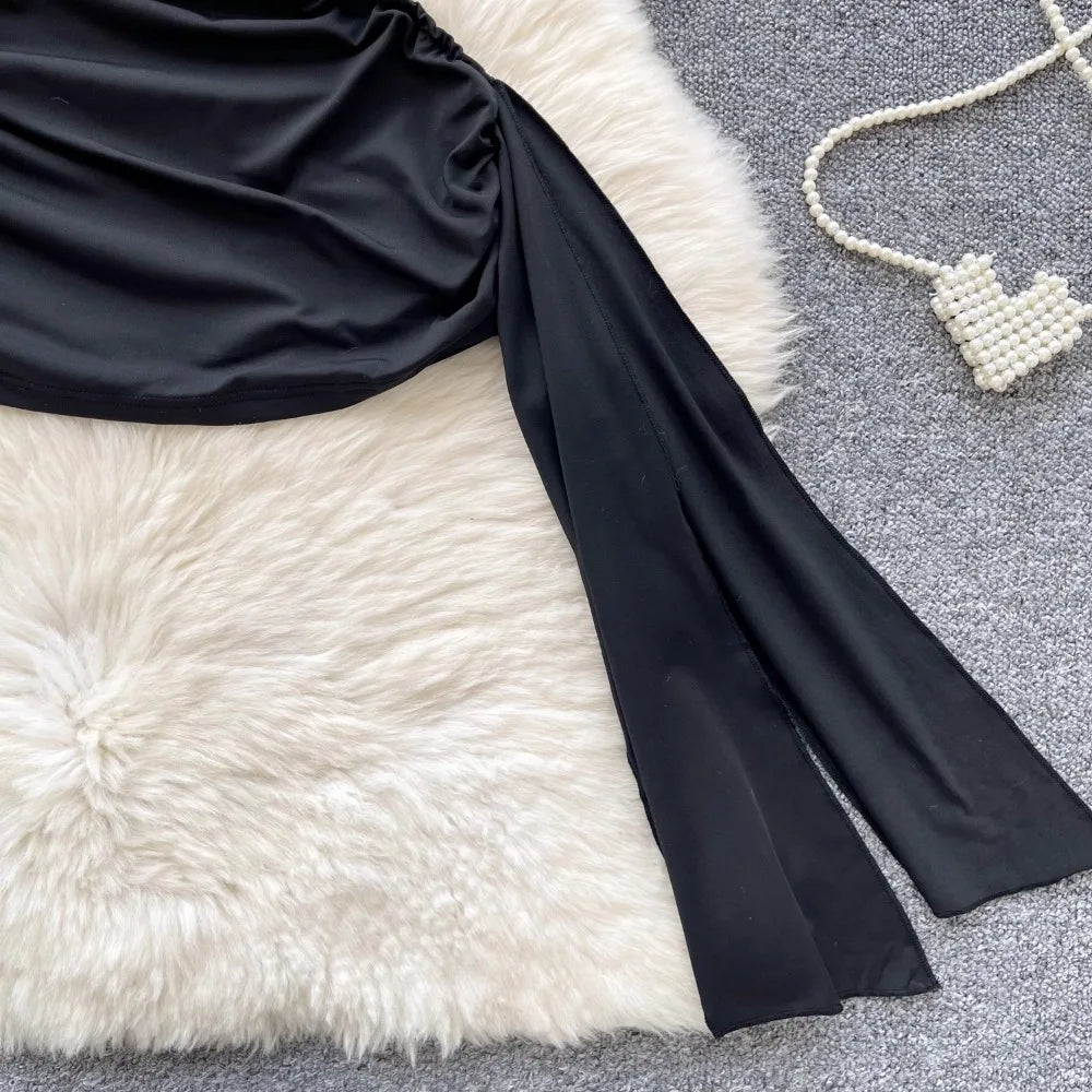 American Sexy Hollowed-out Waist Tube Top Dress for Women's Pleated Waist Hip-wrapped Streamer Girl's Short Dress