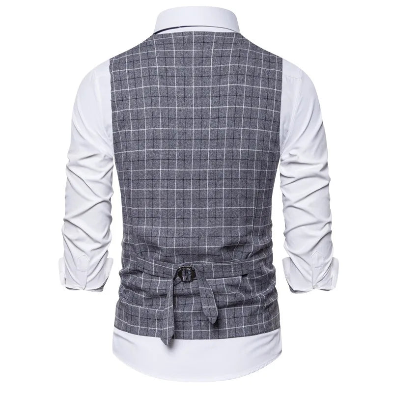 2026 Man Waistcoat Slim Plaid Business Casual Male Suit Vest V-neck Sleeveless Breathable Wedding Party Vest for Men